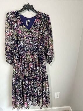 Taylor Navy Floral V-Neck Midi Dress